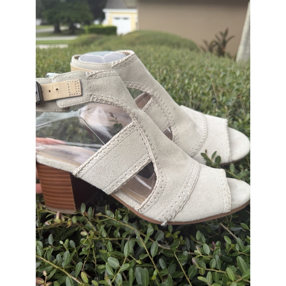 Via Spiga Women Sandals 7.5M Beige Leather Suede Ankle Wrap Block Heel Shoes 7.5